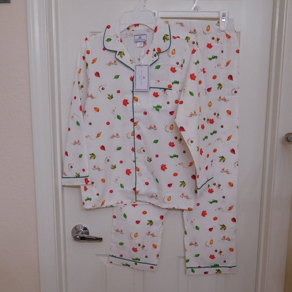 NWT 2pc Petite Plume Kids Autumn Pajamas Truck Pumpkin Leaves sz 10